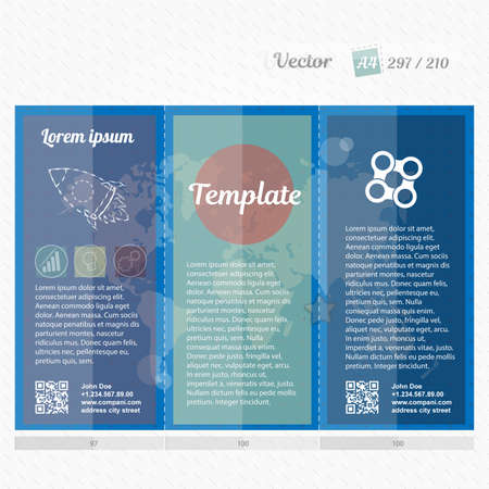 Brochure mock up design template for business, education, advertisement. Trifold booklet editable printable illustration. Blue color.のイラスト素材