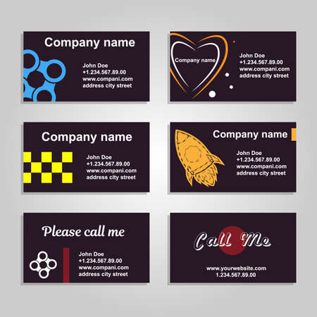 Clean business card. Set of 6 template in dark style.のイラスト素材