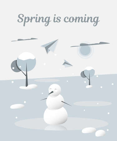 Spring is coming. Snowman melts. Vector illustration for a book, booklet or magazine.のイラスト素材