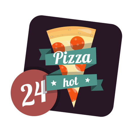 Icon hot pizza 24 hours around the clock. Fast food. Flat logo delivery.のイラスト素材