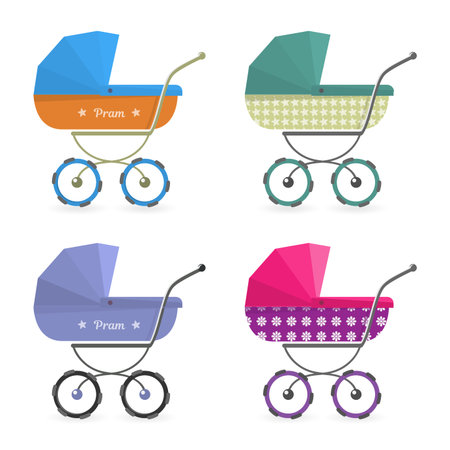 Baby stroller Isolated on white background. Cartoon pram illustrated.