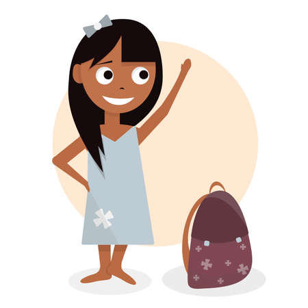 Schoolgirl. Character design for animation. Girl cartoon animated vector illustration. Isolated on white background.のイラスト素材