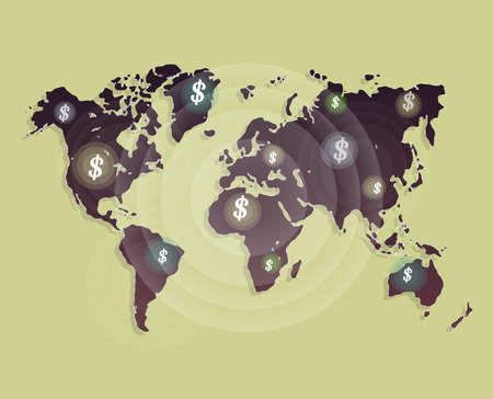Money revolves around the world. Vector cartoon business.のイラスト素材