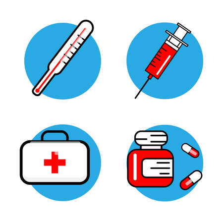 Medicine and Health symbols. Thin lines web icon set. Vector illustration white background.のイラスト素材