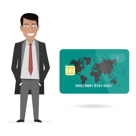 Businessman and credit card. Vector illustration on a white background.のイラスト素材
