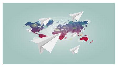 Vector world map with paper planes background. Trendy style for graphic design, Web site, social...