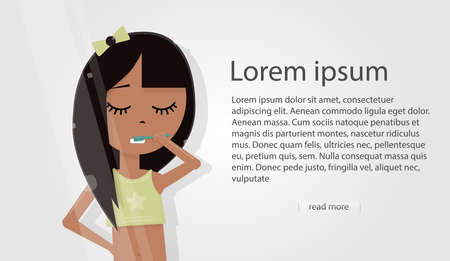 Girl is brushing her teeth. Character in cartoon style.のイラスト素材