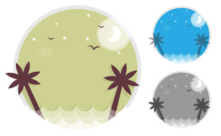 Set of Round icon of palm trees, sea and the waves.のイラスト素材