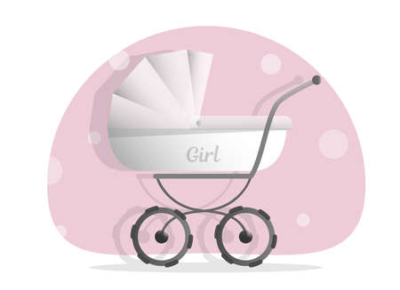 Baby stroller for girls,  Trendy style for graphic design, Web site, social media, user interface, mobile app.のイラスト素材