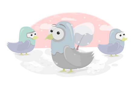 Funny birds. Cartoon character. Doves for animation or graphic design.のイラスト素材