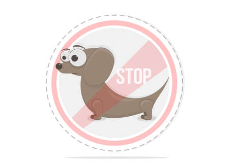 Dogs are not allowed to enter. Prohibition sign vector illustration. Funny sticker in cartoon style.のイラスト素材