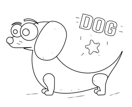 Funny and friendly cartoon dog. Black and white line drawing. Coloring book for kids.のイラスト素材