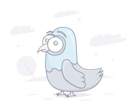 Funny pigeon. Stupid look. Cartoon character vector illustration.のイラスト素材
