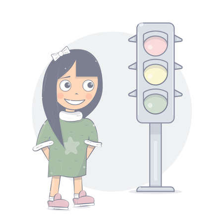 Girl standing on a traffic light.のイラスト素材