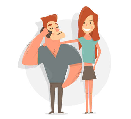 Young sports man and woman. Cartoon character vector illustration. Healthy and happy people.のイラスト素材