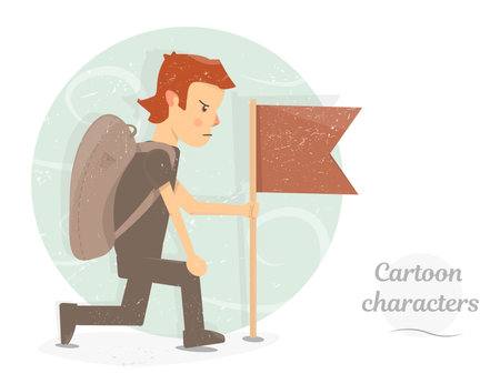 Boy cartoon holding flag vector character.のイラスト素材