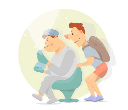 Funny scientists in the laboratory. The health worker looks in a flask. Scientific experiment. Cartoon character vector illustration.のイラスト素材