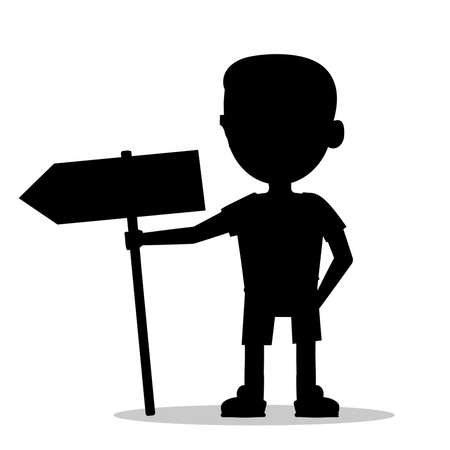Silhouette of a boy with a sign. Direction indicator.のイラスト素材