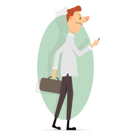 Young man with a phone in his hand, Cartoon character vector illustration. Funny animation style.のイラスト素材