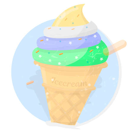 Ice cream. Bright dessert icon. Cartoon style. Illustration for cafe menu, sign or logo.のイラスト素材