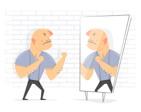 Fight with yourself. Angry man in front of a mirror.のイラスト素材