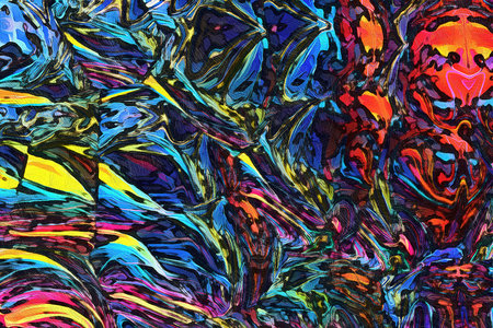 Abstract painting, Wall art, Canvas print, Oil paint, Modern drawing, Textured brushstrokes, Contemporary impressionism style, Warm fancy colors, Psychedelic design pattern, surreal fine artの写真素材