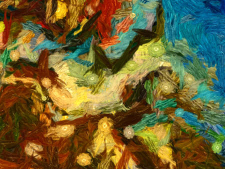 Abstract painting. Impressionism style wall art. Canvas print. Modern surrealism art, hand drawn background. Good for printed pictures, postcards, posters or wallpapers and textileの写真素材