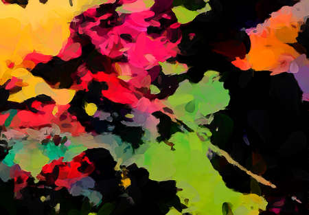 Digital art abstract pattern. Hand drawing modern style art print. Futuristic artwork. Contemporary painting wall decor. Oil on canvas. Brushstrokes of paint in warm colors. Psychedelic design.の写真素材