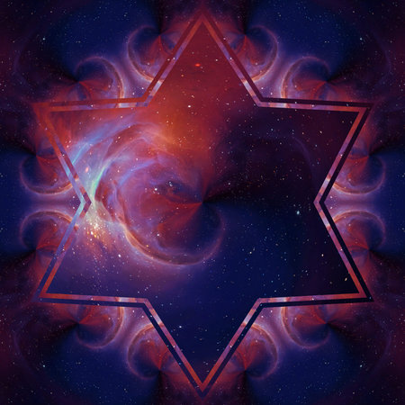Purple graphic watercolor art. Cosmic fantasy background. Fractal pattern in deep space colors....