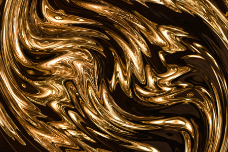 Abstract graphic painting golden background. Elite and rich pattern. Liquid gold fractal art.