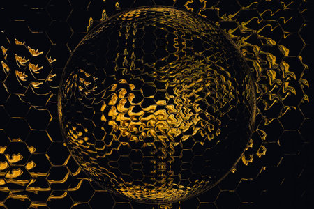 Abstract gold background. Fractal luxury art. Graphic painting golden artwork in oil imitation....