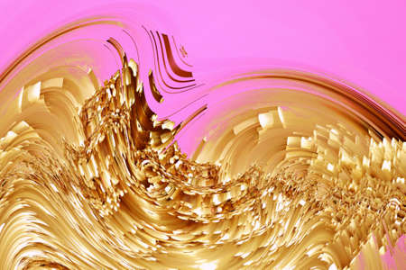 Abstract gold background. Fractal art. Rich creative pattern. Liquid golden color. Bright and shine luxury design.の写真素材