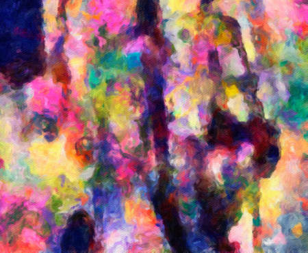 Pretty oil painting abstraction. Print art for wall decor. Impressionism style spring collection. Chaotic conceptual brush strokes on canvas. Warm colors background for rich creative graphic design.の写真素材