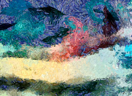 Creative art pattern in warm fun colors, design background painting in oil imitation. Colorful wallpaper and backdrop adapted for print products in best quality. Brush strokes and paint splashes.の写真素材