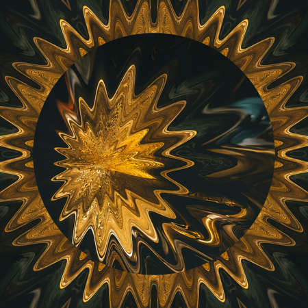 Liquid gold imitation design pattern. Real golden color abstract fractal art. Creative background in asian or arabic style. Rich luxury wallpaper. Wall decor print template.の写真素材