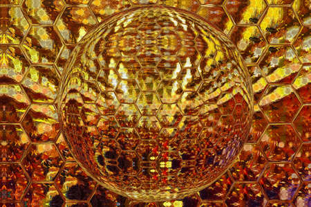 Abstract golden template background for create design card, flyer, banner or creative printed production. Digital or web graphic decor pattern. Liquid paint imitation. Fractal art.の写真素材