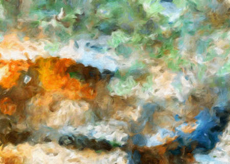 Large watercolor paint strokes on canvas. Simple modern art drawing. Multicolored background in oil painting style. Energy of bright colors. Hand made acrylic abstraction. Surreal impressionism print.の写真素材