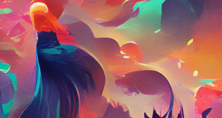 Abstract art painting. Graphic design colorful artwork, bright colors wallpaper, psychedelic contemporary background and pattern. Large size fine art print for canvas, pillow case, postcard, paperの写真素材