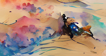 Acrylic brush painting, Unique form abstract elements on mixed canvas, strokes of fat paint