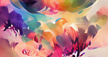 Acrylic brush painting, Unique form abstract elements on mixed canvas, strokes of fat paint