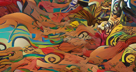 Acrylic brush painting, Unique form abstract elements on mixed canvas, strokes of fat paintの写真素材