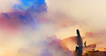 Abstract vibrant and colorful concept art, stock artistic background wallpaper, creative texture, wall decor interior art print impressionism mixed styleの写真素材