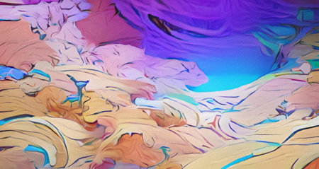 Abstract vibrant and colorful concept art, stock artistic background wallpaper, creative texture, wall decor interior art print impressionism mixed styleの写真素材