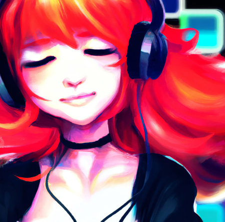 Digital painting cute anime beautiful girl in fantastic style. Cartoon woman face in japan style....