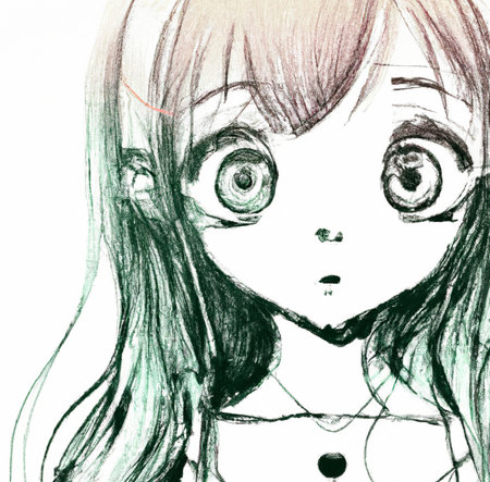 Digital painting cute anime beautiful girl in fantastic style. Cartoon woman face in japan style. Drawing illustration artwork.の写真素材