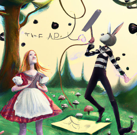 Alice in Wonderland motifs mad tea party. Lewis Carroll fairy tale with mad crazy characters....