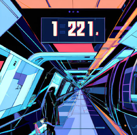 Cyberpunk futuristic subway station 3D illustration. Neon light and glow. Gaming conceptual tech...