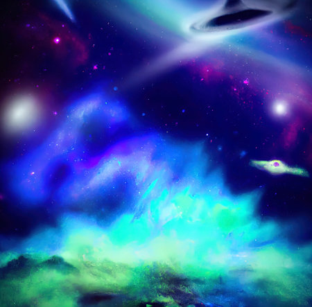 Unicorn in a magical fantasy forest digital drawing illustration, fabulous colors, moon in the sky...