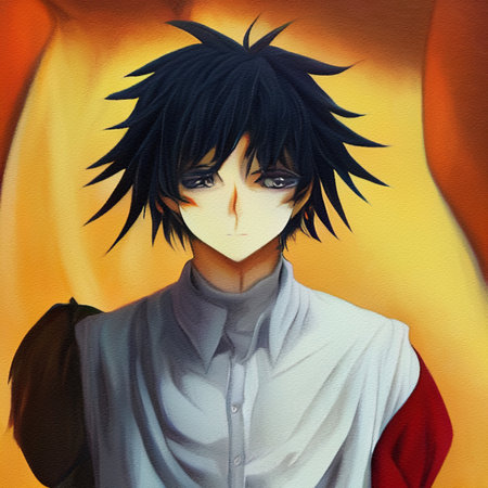 beautiful anime boy. oil paintingの写真素材