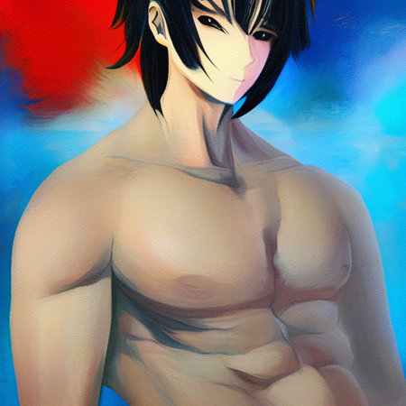 beautiful anime boy. oil paintingの写真素材